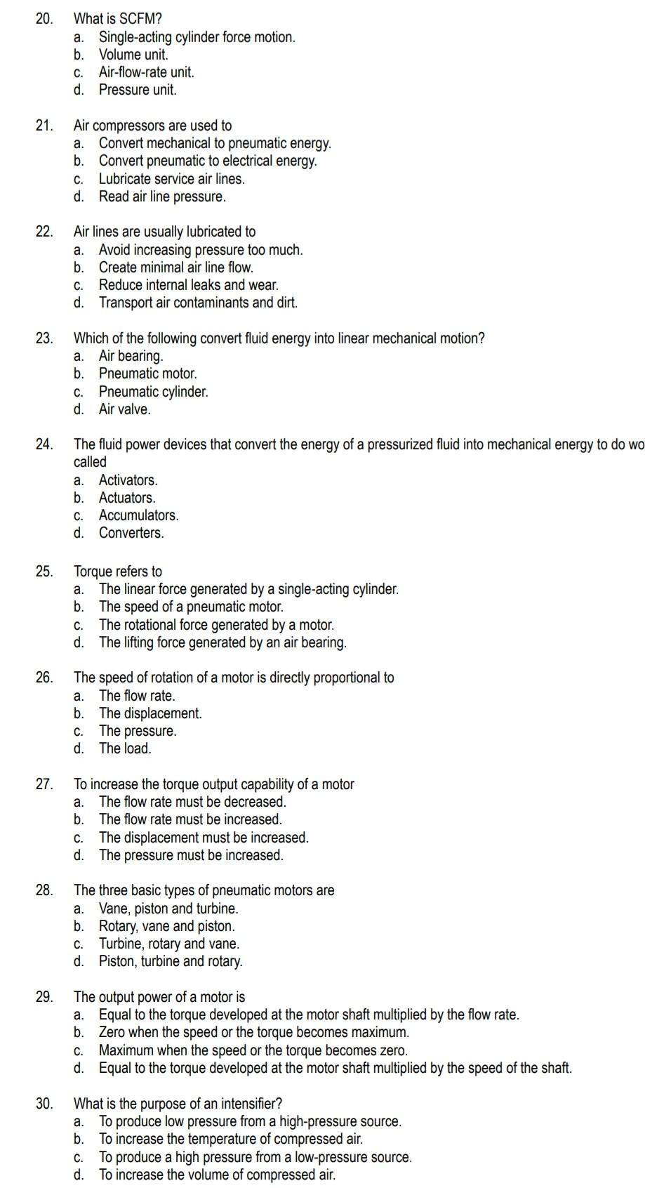 Solved 20. What is SCFM? a. Single-acting cylinder force | Chegg.com