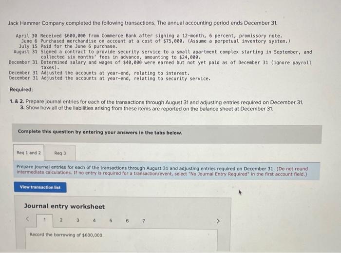 Solved Jack Hammer Company completed the following