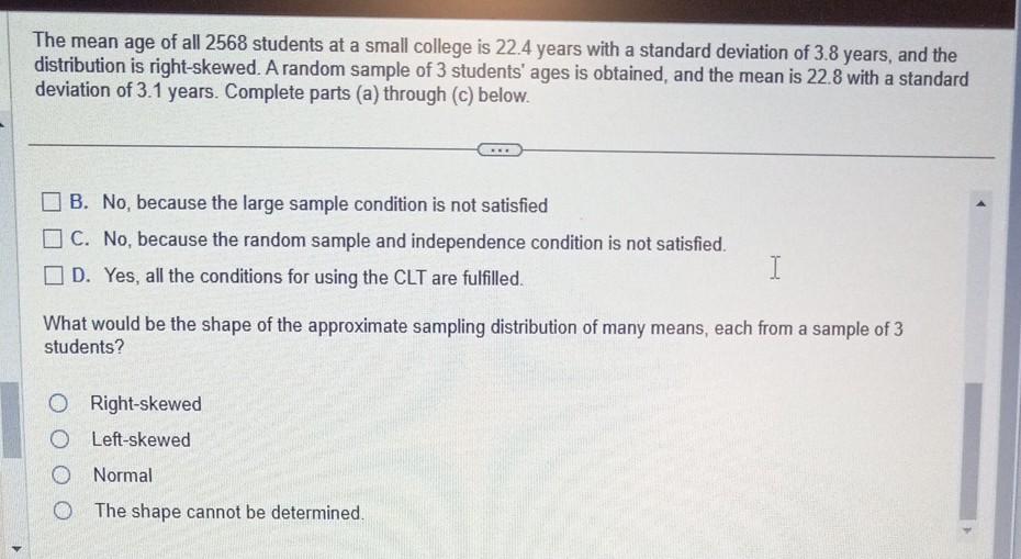 Solved The mean age of all 2568 students at a small college | Chegg.com
