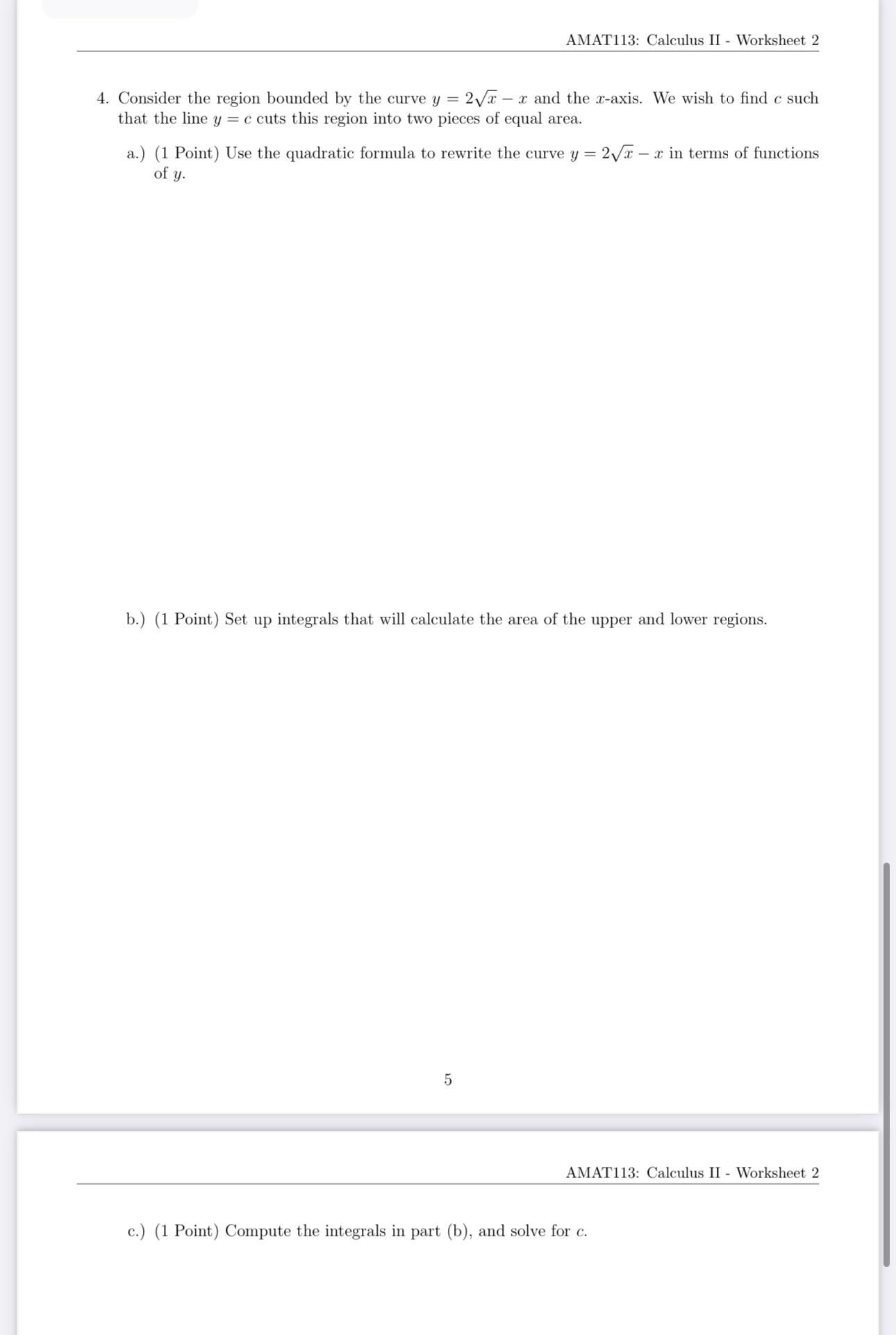 Solved AMAT113: Calculus II - ﻿Worksheet 24. ﻿Consider the | Chegg.com