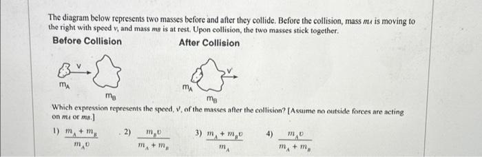 Solved The diagram below represents two masses before and | Chegg.com