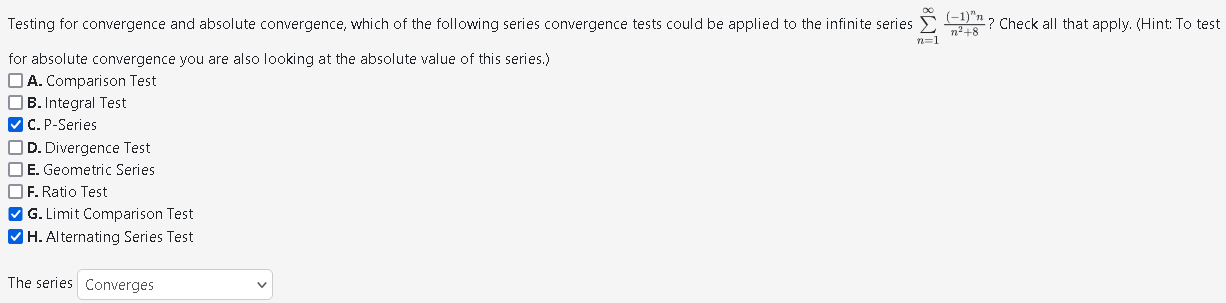 Absolute Comparison Test Solved Testing for convergence and absolute convergence, | Chegg.com