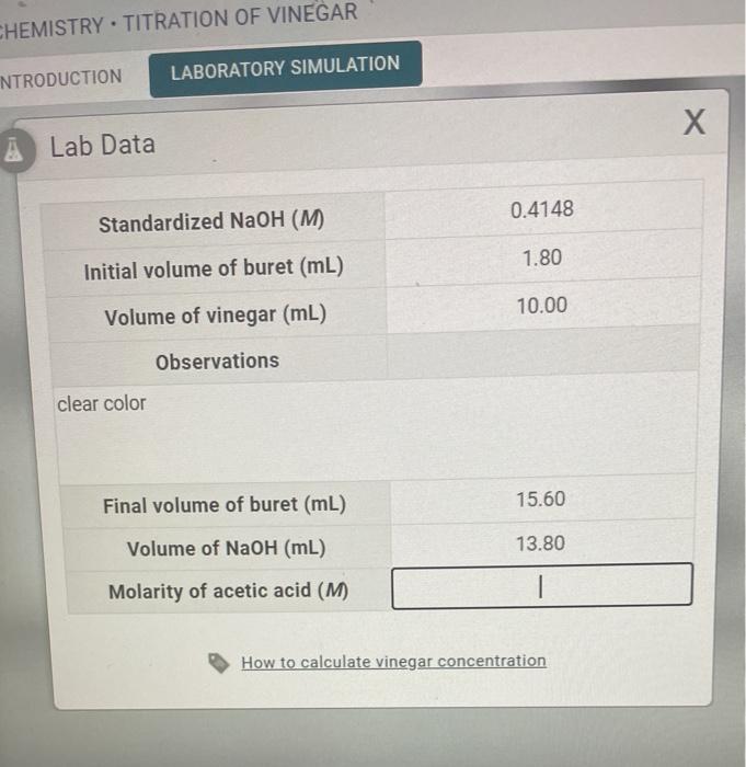 pre lab assignment titration of vinegar