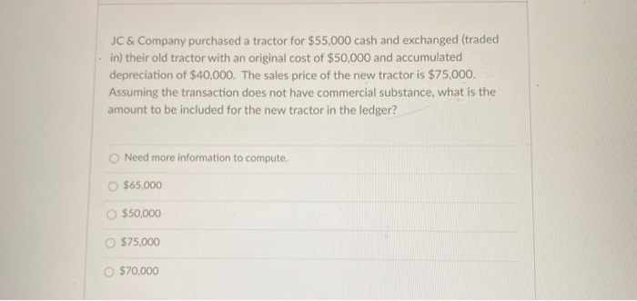 Solved Jc & Company Purchased A Tractor For $55,000 Cash And 