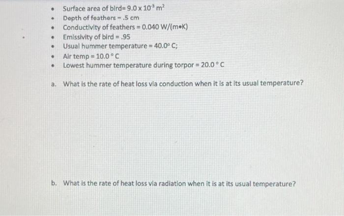 Solved - Surface area of bird =9.0×10−3 m2 - Depth of | Chegg.com