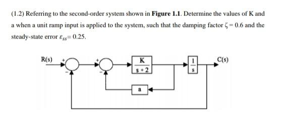 Solved (1.2) Referring to the second-order system shown in | Chegg.com