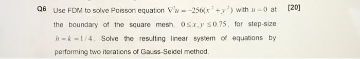 Solved Q6 Use FDM to solve Poisson equation Vu = -256(r? + | Chegg.com