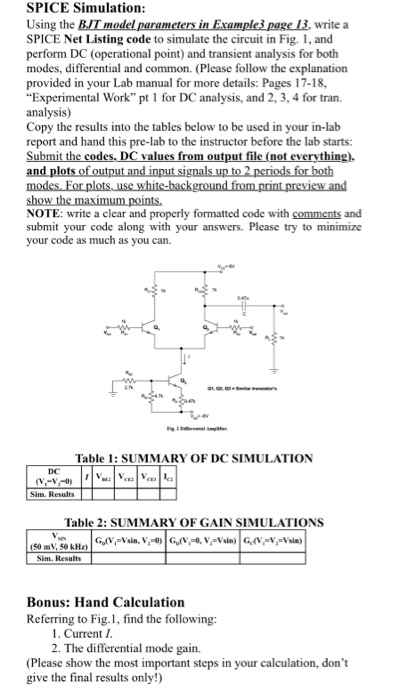 SPICE Simulation: Using the BJT model parameters in | Chegg.com