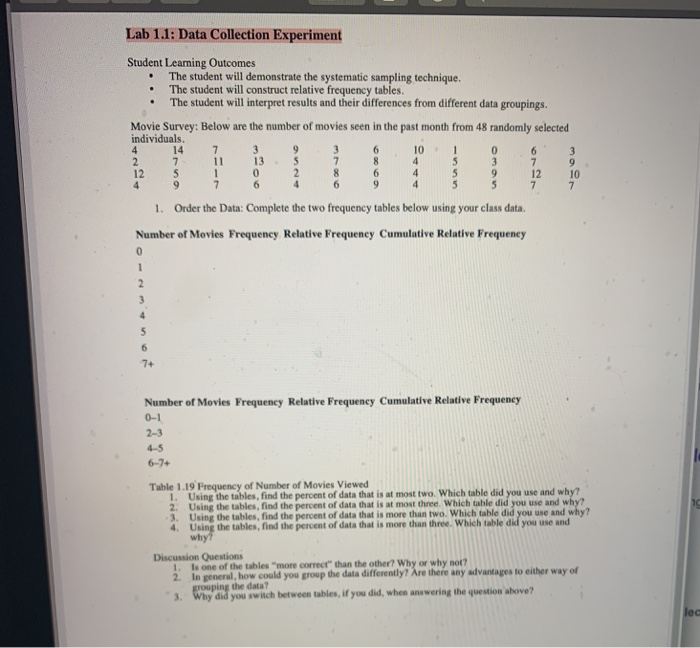 Solved Lab 1.1: Data Collection Experiment 3 3 6 0 6 Student | Chegg.com