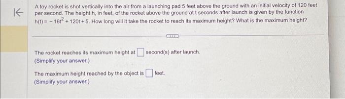 Solved A toy rocket is shot vertically into the air from a | Chegg.com