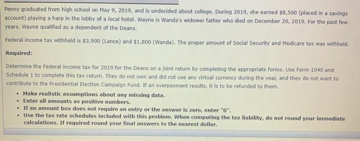 Instructions Note This Problem Is For The 2019 Tax Chegg