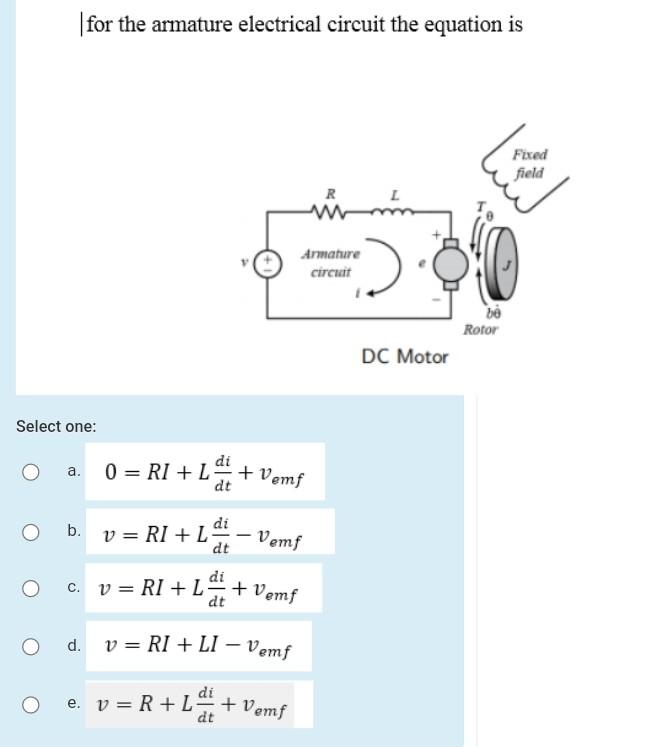 Solved for the armature electrical circuit the equation is
