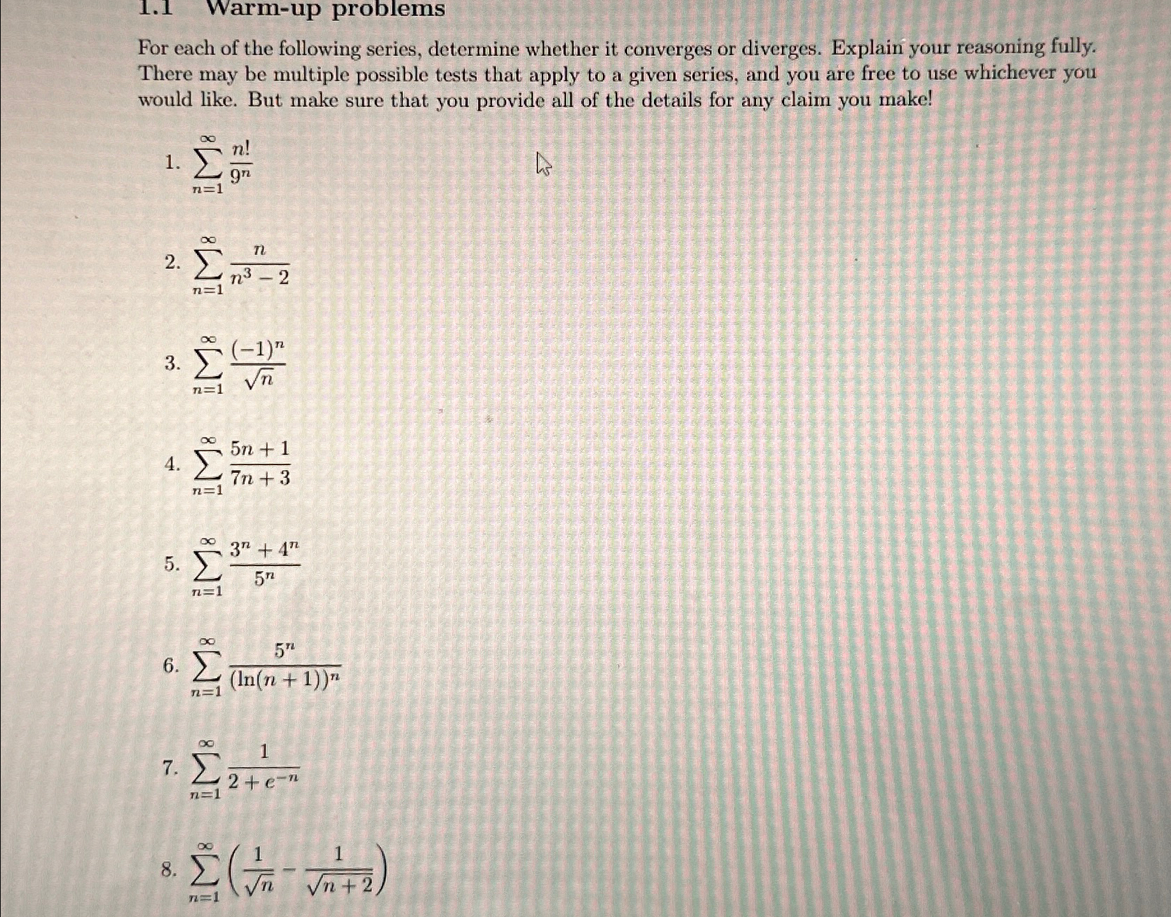Solved For each of the following series, determine whether | Chegg.com
