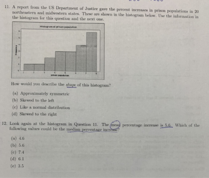 Solved 11. A report from the US Department of Justice gave | Chegg.com