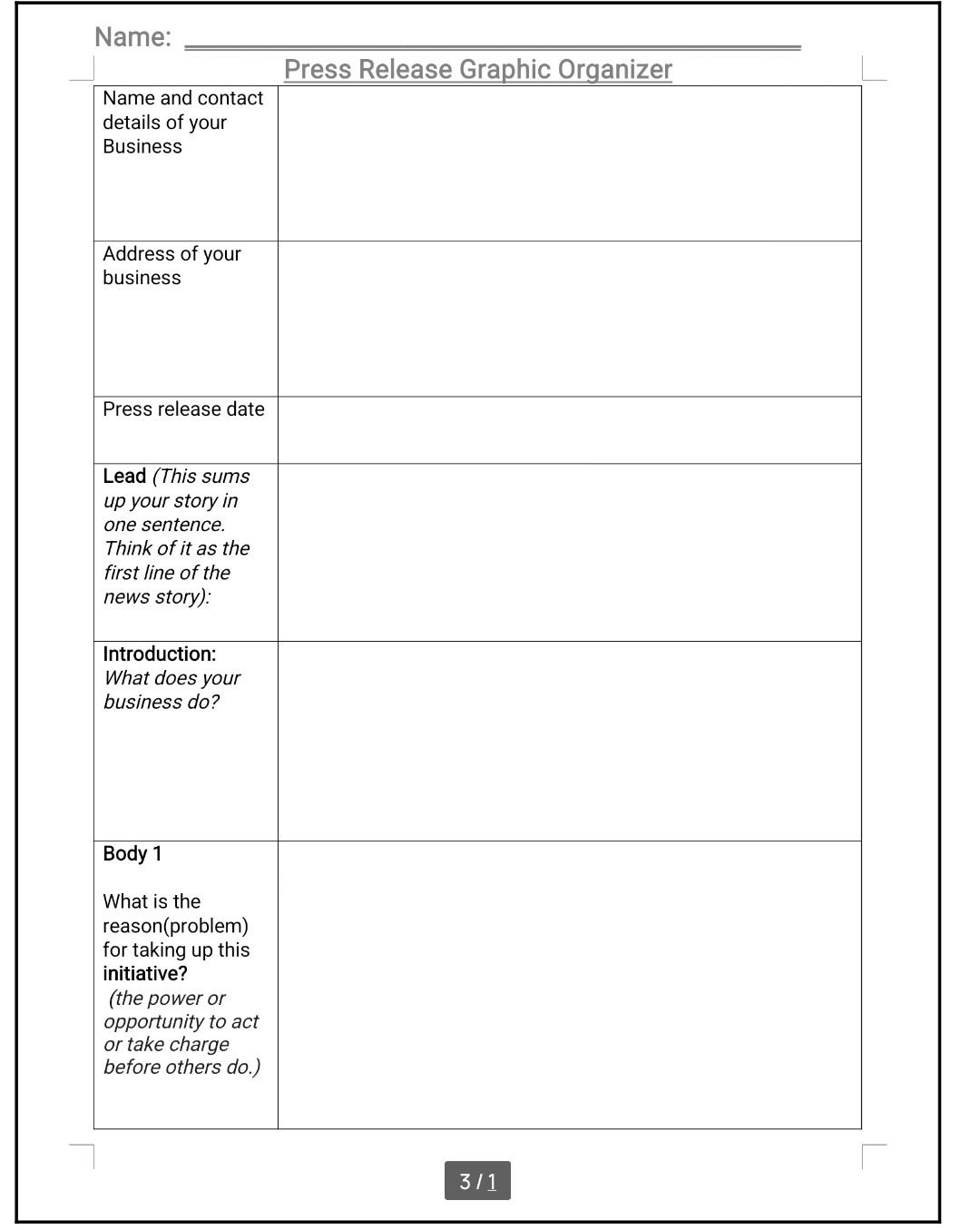 Solved Press Release Graphic Organizer Body 2 How is your | Chegg.com