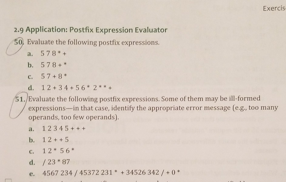 Solved Exercis A 2 9 Application Postfix Expression Chegg