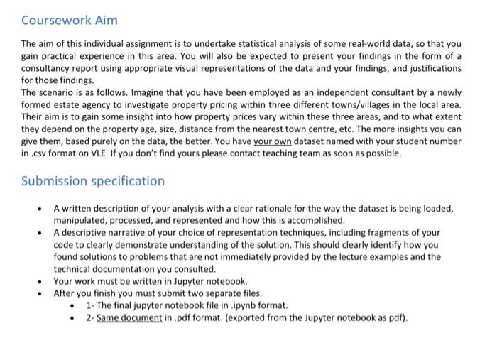 Solved Coursework Aim The aim of this individual assignment | Chegg.com