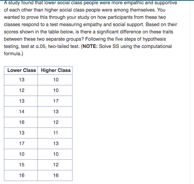 Lower Clss Solved A study found that lower social class people were | Chegg.com