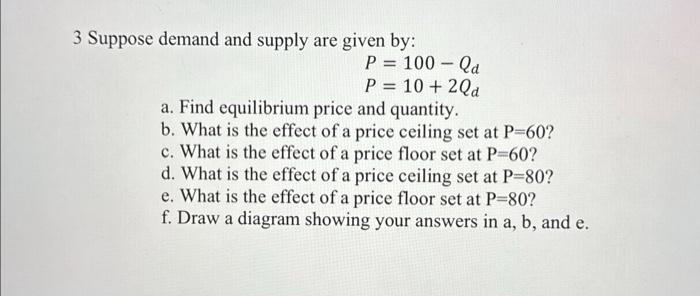 Solved 3 Suppose Demand And Supply Are Given By: | Chegg.com