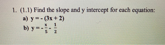 Solved 1. (1.1) Find the slope and y intercept for each | Chegg.com