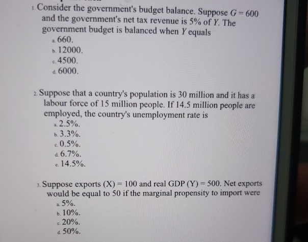 Solved 1. Consider The Government's Budget Balance. Suppose | Chegg.com