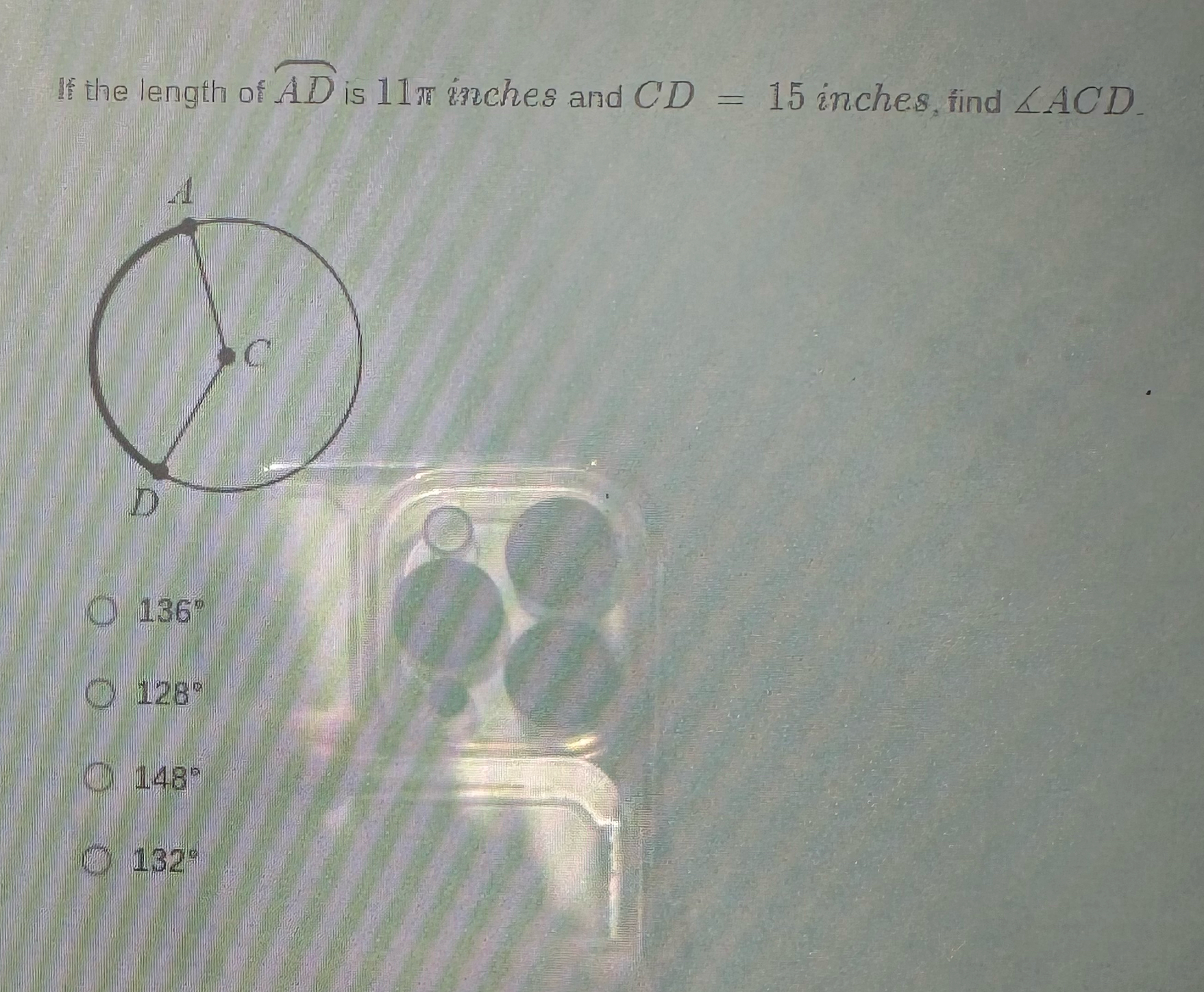 Solved If the length of AD⏜ ﻿is 11π ﻿inches and CD=15 | Chegg.com