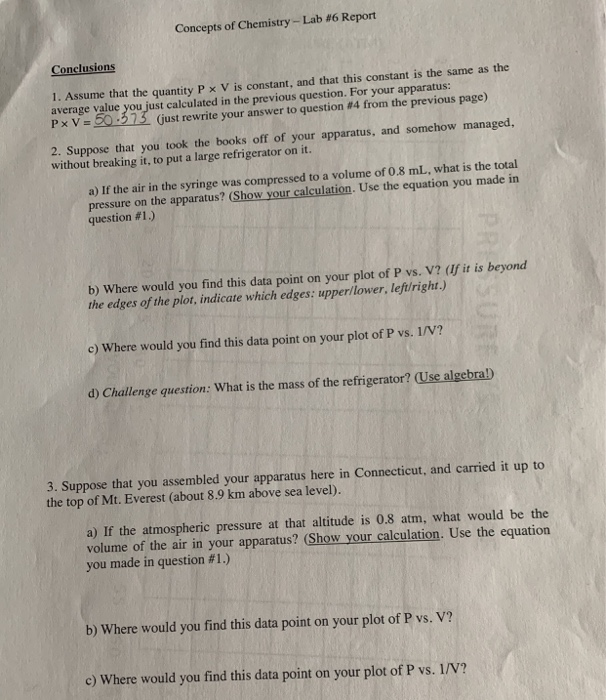 Concepts Of Chemistry Lab 6 Report Conclusions Chegg Com