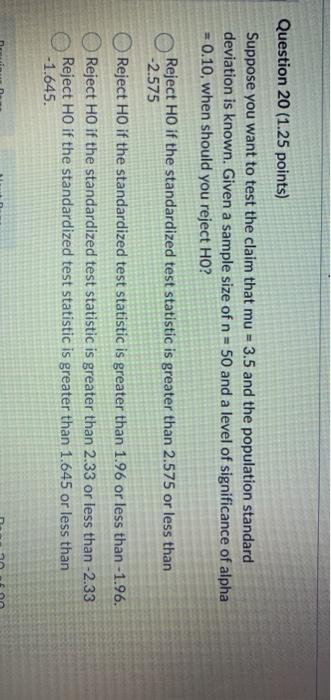 Solved Question 20 (1.25 points) Suppose you want to test | Chegg.com