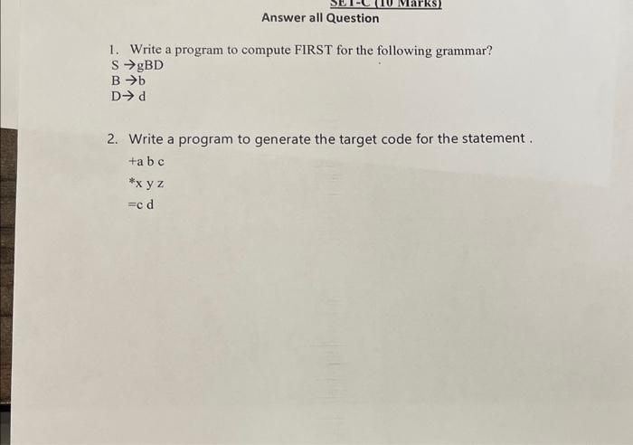 Solved 1. Write a program to compute FIRST for the following | Chegg.com