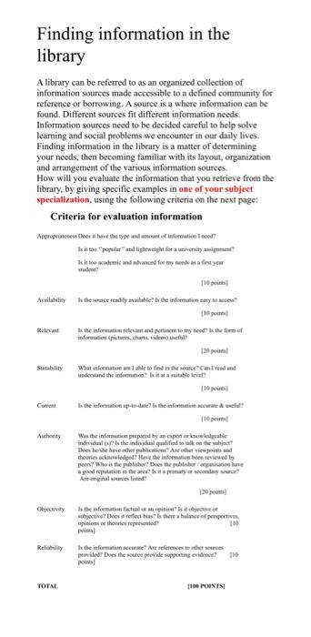Solved Finding Information In The Library A Library Can Be | Chegg.com