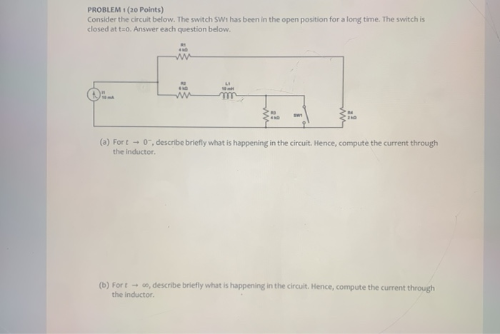 Solved PROBLEM 1 (20 Points) Consider the circuit below. The | Chegg.com