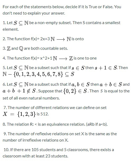 Solved For Each Of The Statements Below Decide If It Is Chegg Com