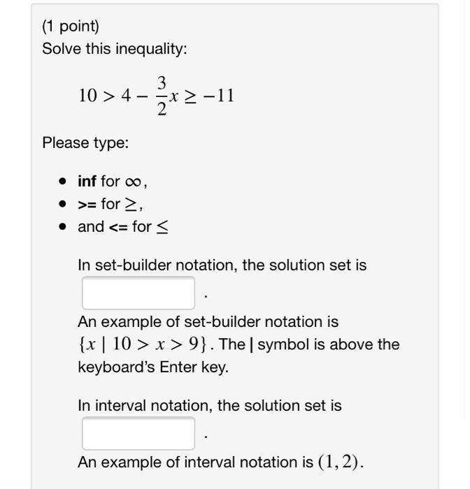 Solved (1 point) For each statement below enter a T (true) | Chegg.com