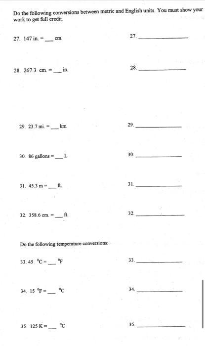 Solved Do the following conversions in the metric system. Be | Chegg.com