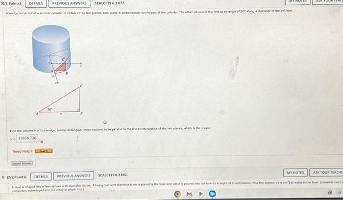 Solved [0/1 Points] DETAILS A wedge is cut out of a circular | Chegg.com