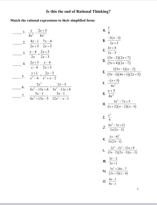 Solved Is this the end of Rational Thinking? Match the | Chegg.com