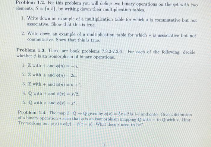 Solved Problem 1.2. For this problem you will define two | Chegg.com