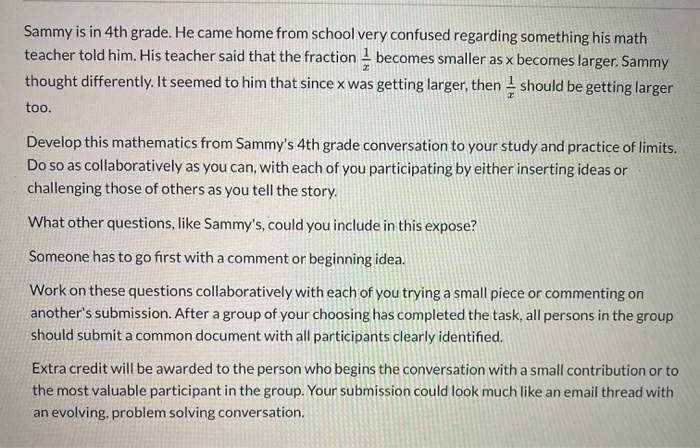 Solved Sammy Is In 4th Grade He Came Home From School Very Chegg Com