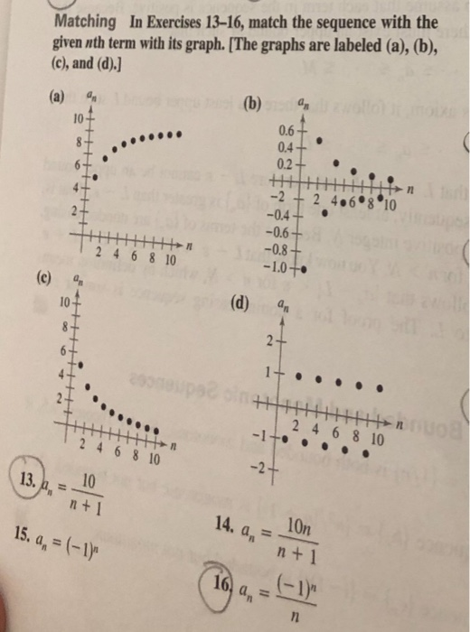 Solved Matching In Exercises 13 16 Match The Sequence With Chegg Solved Matching In Exercises 13 16 Match The Sequence With Chegg