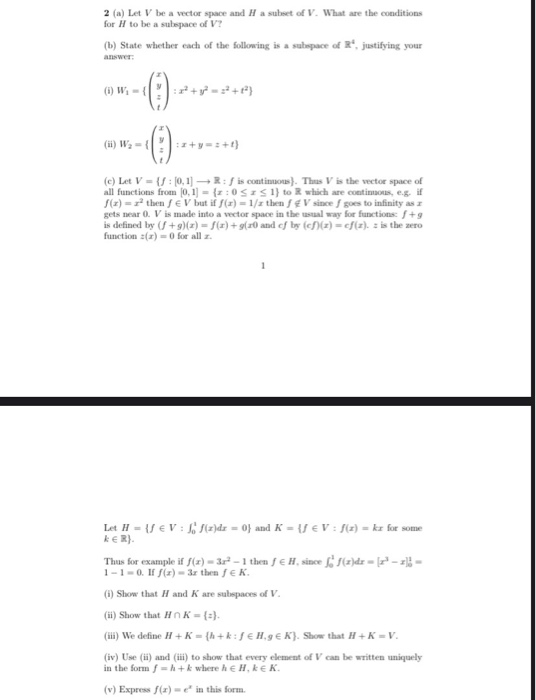 Solved 2 A Let V Be A Vector Space And H A Subset Of V Chegg Com