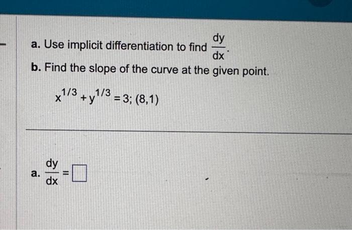 Solved a. Use implicit differentiation to find the | Chegg.com
