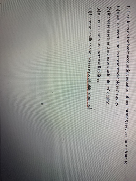 Solved 1.The effects on the basic accounting equation of | Chegg.com