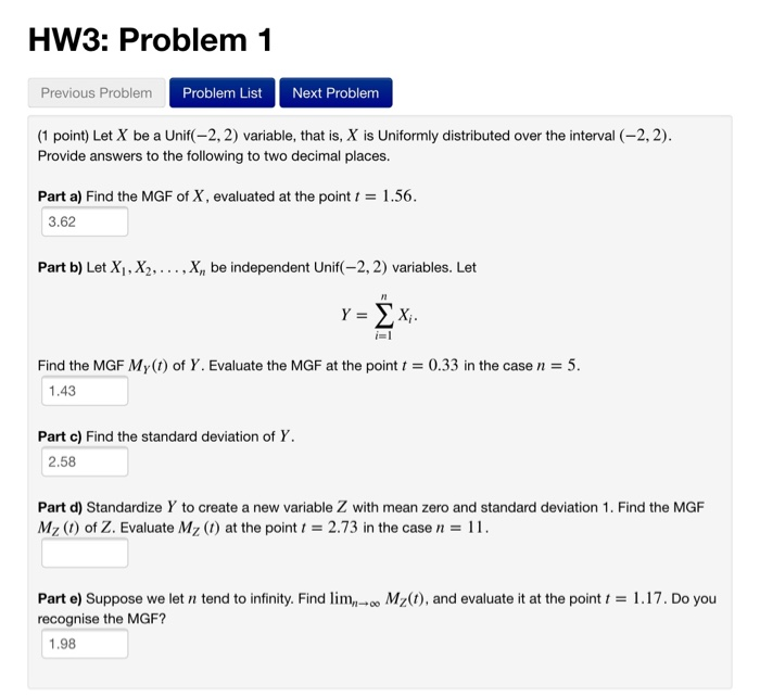 Solved HW3: Problem 1 Previous Problem Problem List Next | Chegg.com
