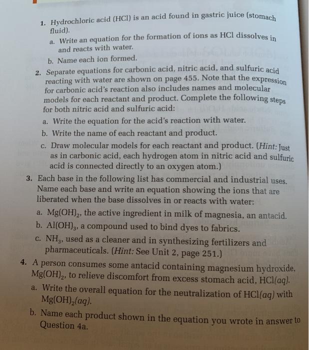 Solved 1. Hydrochloric Acid (HCI) Is An Acid Found In | Chegg.com