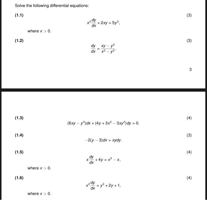 Solved Solve The Following Differential Equations 1 1