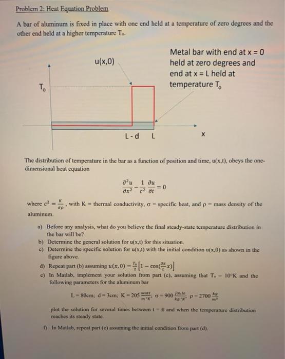 Solved Problem 2: Heat Equation Problem A bar of aluminum is | Chegg.com