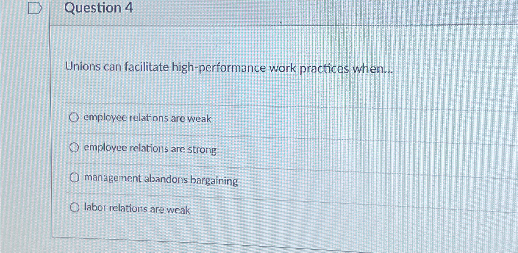 Solved Question 4Unions can facilitate high-performance work | Chegg.com
