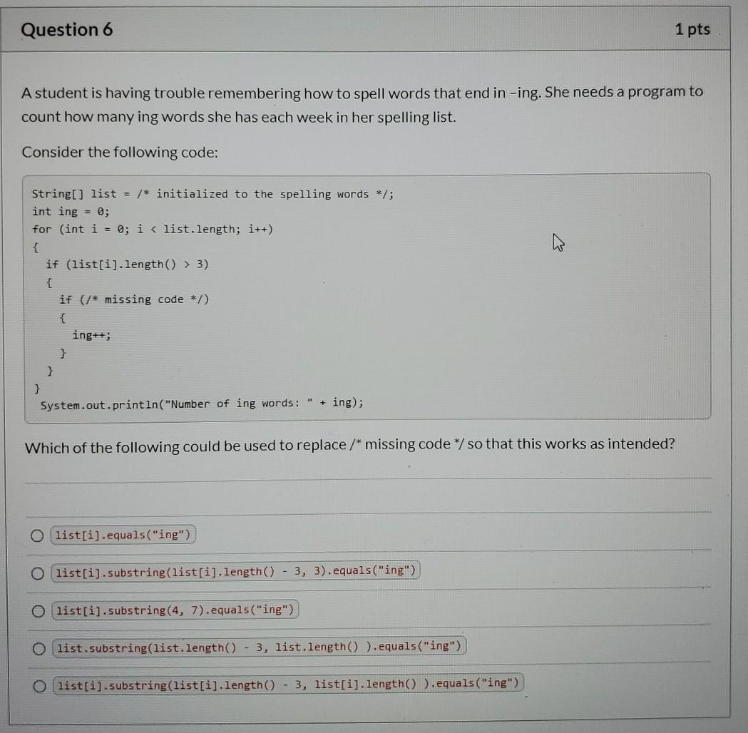 Solved Question 1 Consider the following code: What would be | Chegg.com