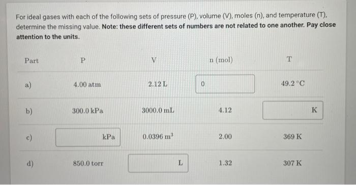 Solved For Ideal Gases With Each Of The Following Sets Of | Chegg.com