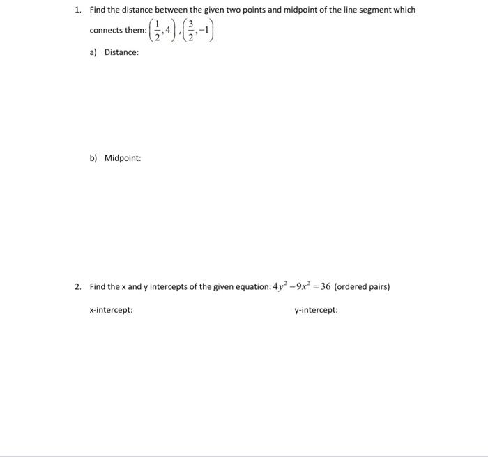 Solved 1. Find the distance between the given two points and | Chegg.com